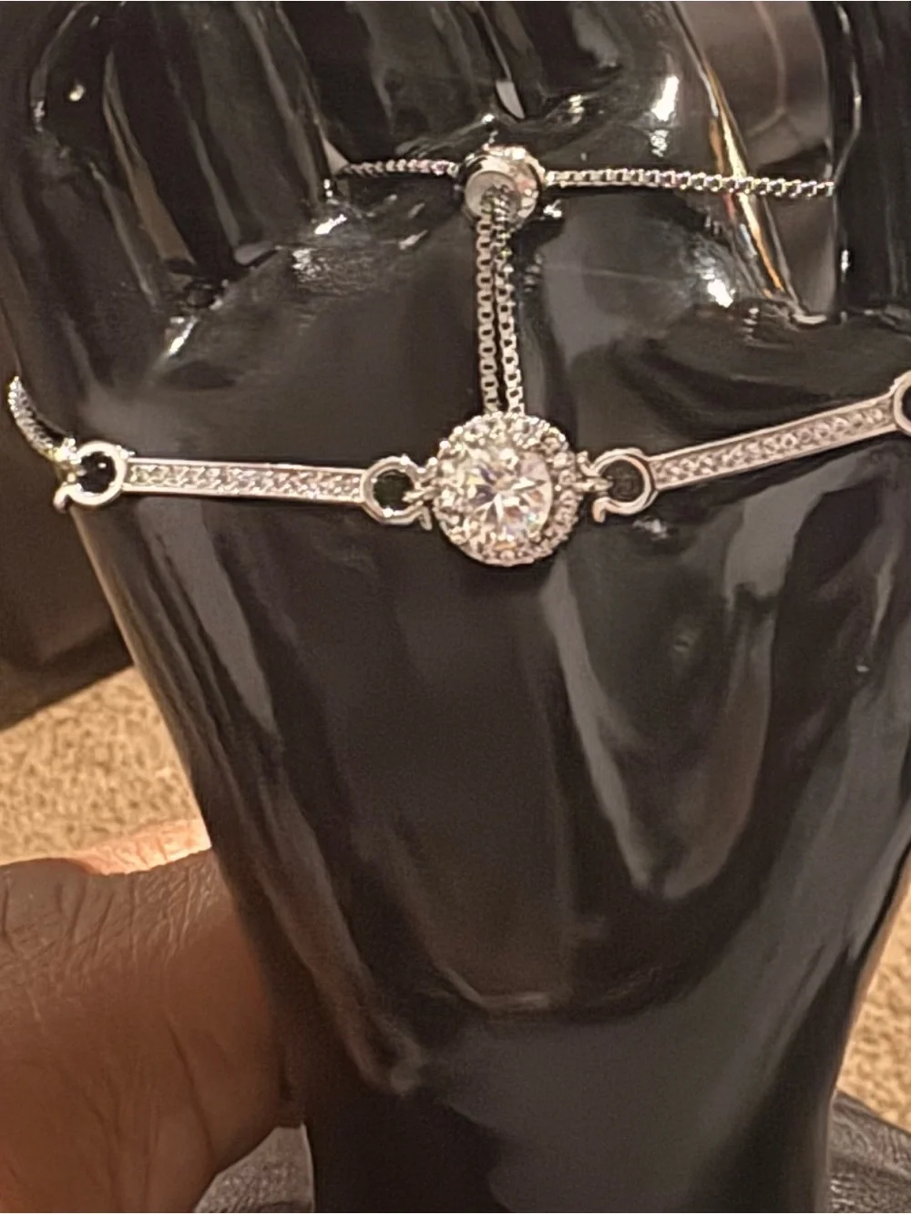 Elegant Silver-Tone 2 carat Moisanite Halo Bracelet in White
